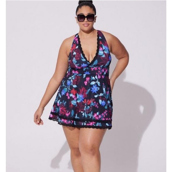 New! Torrid sz 3 Mystical Forest Floral LACE TRIMMED Bathing Swim Suit 3X - Picture 2 of 3